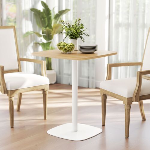 Table à Manger Design Squircle Acier Blanc Effet Bois Clair