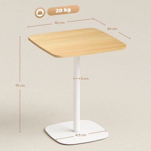 Table à Manger Design Squircle Acier Blanc Effet Bois Clair