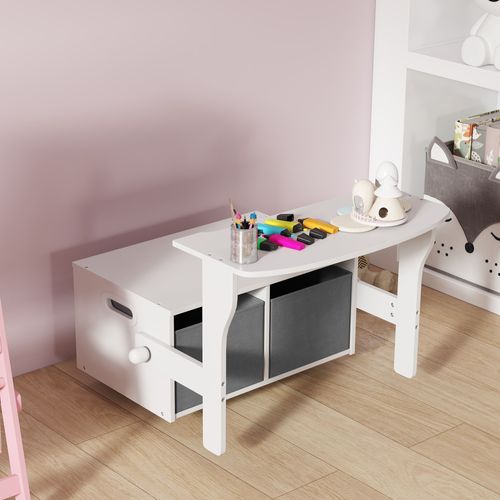 Banc Enfant Bureau Enfant Coffre à Jouets 3 En 1 Gris Blanc