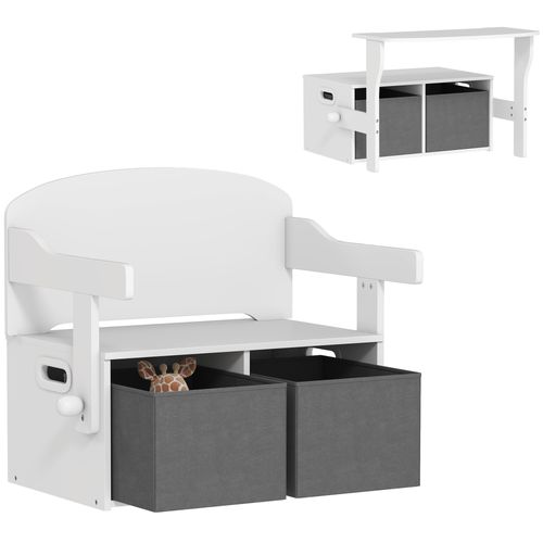 Banc Enfant Bureau Enfant Coffre à Jouets 3 En 1 Gris Blanc