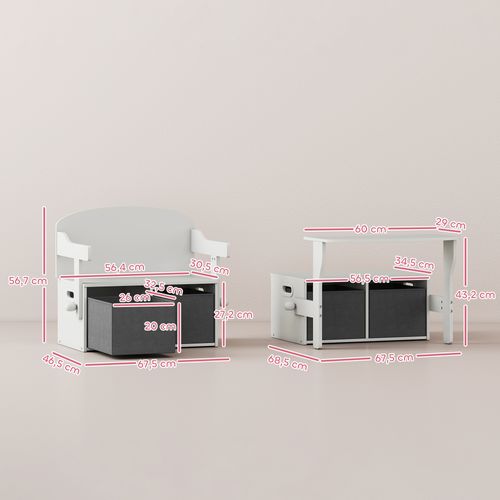 Banc Enfant Bureau Enfant Coffre à Jouets 3 En 1 Gris Blanc