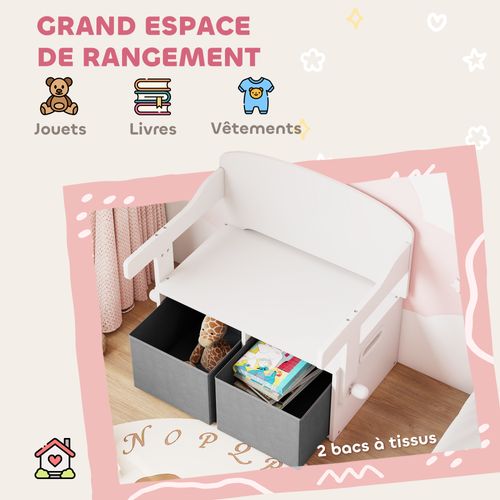 Banc Enfant Bureau Enfant Coffre à Jouets 3 En 1 Gris Blanc