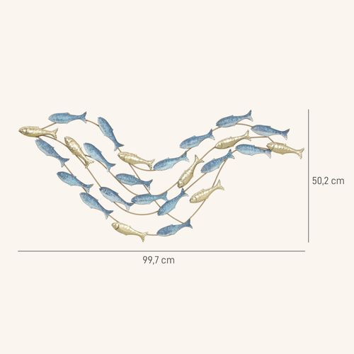 Décoration Murale Métal Doré Et Bleu Déco Murale Poissons 100 X 50 Cm