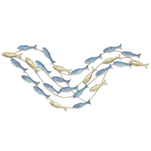 Décoration Murale Métal Doré Et Bleu Déco Murale Poissons 100 X 50 Cm
