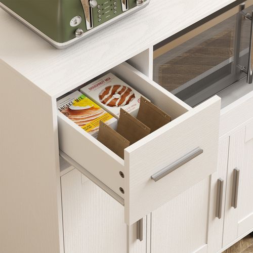 Desserte Cuisine Mobile - Plateau Extensible, 3 Portes, Tiroir, Étagère - Blanc