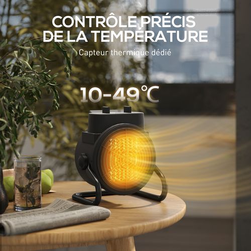 Chauffage D'appoint Céramique Ptc Soufflant Oscillant Réglable 2000w Noir