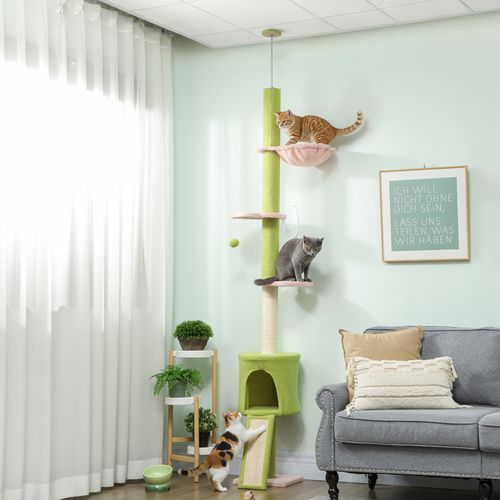 Arbre à Chat Du Sol Au Plafond Réglable H.220-240cm Bouclette Vert
