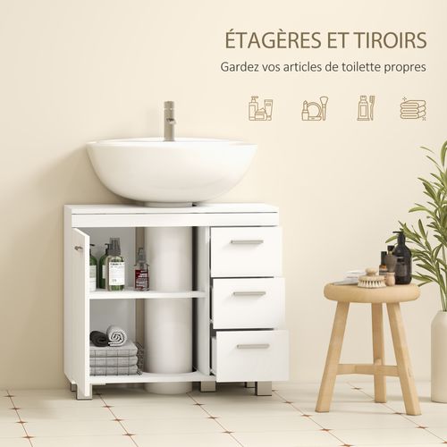 Meuble Sous Vasque Blanc Mat Porte Étagère 3 Tiroirs
