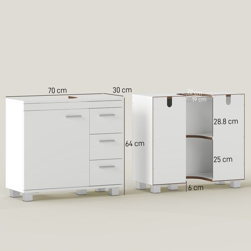 Meuble Sous Vasque Blanc Mat Porte Étagère 3 Tiroirs