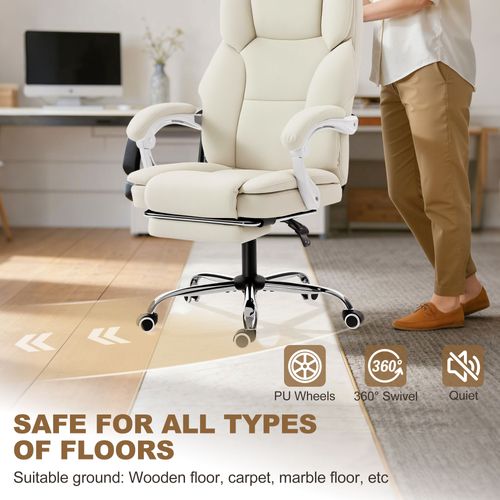 Chaise De Bureau Manager Inclinable Repose-pieds Synthétique Beige
