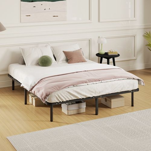 Sommier à Lattes Avec Pieds 160 X 190 Cm - Sommier Sur Pieds - Métal Bois Noir