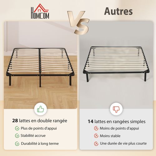 Sommier à Lattes Avec Pieds 160 X 190 Cm - Sommier Sur Pieds - Métal Bois Noir