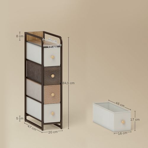 Chiffonnier 4 Tiroirs Non Tissés Pliables Acier Brun Blanc Cassé