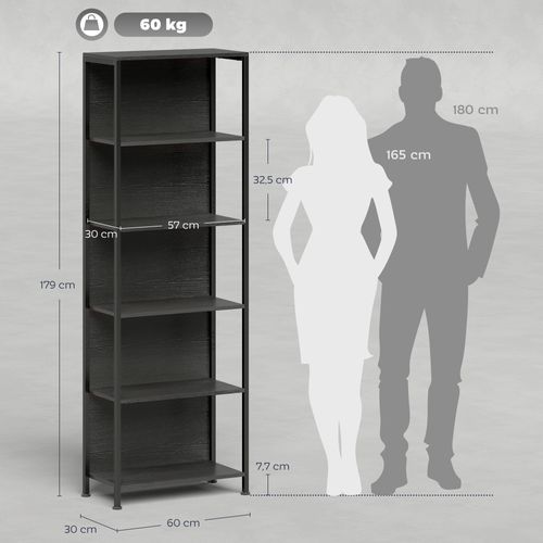 Bibliothèque 5 Niveaux Éclairage LED 7 Couleurs Cadre En Acier Noir