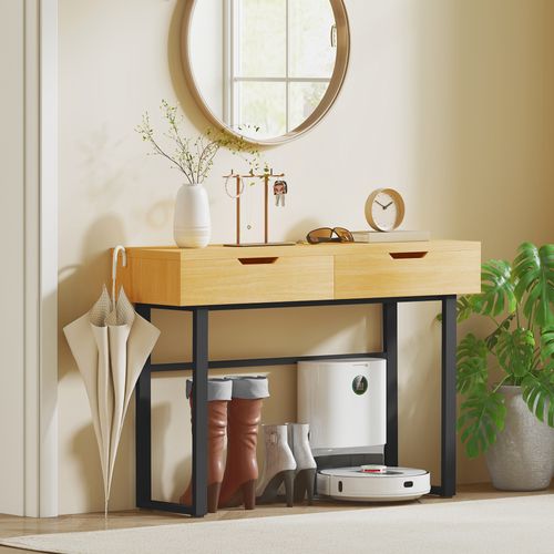 Console Style Natural Chic 2 Tiroirs Effet Bois Métal Noir