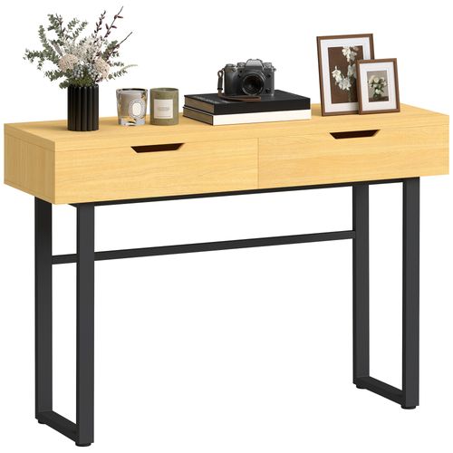 Console Style Natural Chic 2 Tiroirs Effet Bois Métal Noir