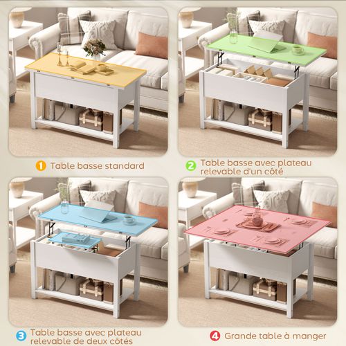 Table Basse Relevable Extensible Double Plateau Vérins Hydraulique Multi-rangement