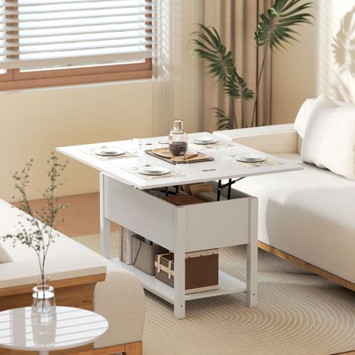 Table Basse Relevable Extensible Double Plateau Vérins Hydraulique Multi-rangement