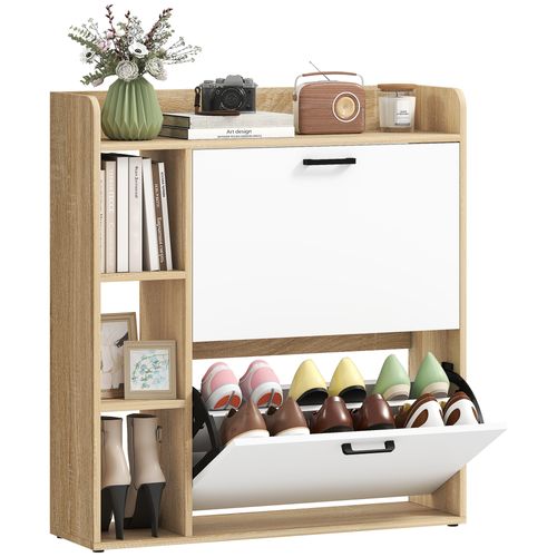 Meuble à Chaussures 2 Portes Étagères 4 Niches Blanc Naturel