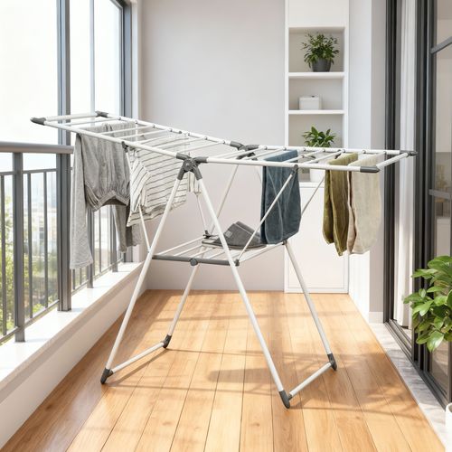Étendoir à Linge Pliant Pont Réglable Métal Blanc Plastique Gris
