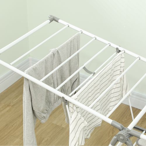 Étendoir à Linge Pliant Pont Réglable Métal Blanc Plastique Gris