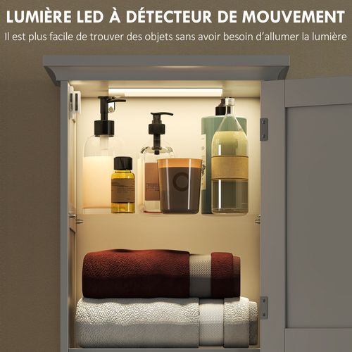 Colonne Salle De Bain H.170cm LED Effet Bois Lambris Blanc