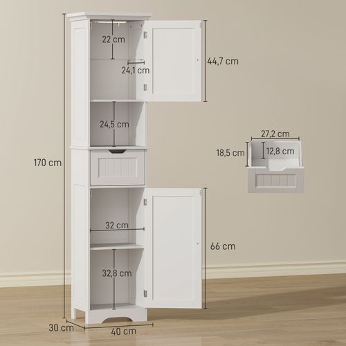 Colonne Salle De Bain H.170cm LED Effet Bois Lambris Blanc