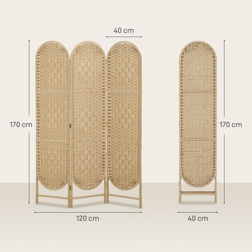 Paravent Intérieur 3 Panneaux Pliable Bois De Pin Naturel 120 X 170 Cm