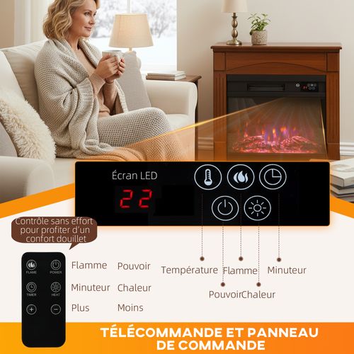 Cheminée Électrique Design Effet Bois 1000-2000w Télécommande Réglable