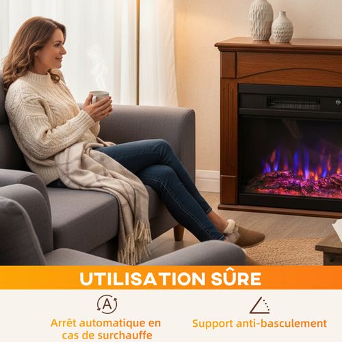 Cheminée Électrique Design Effet Bois 1000-2000w Télécommande Réglable