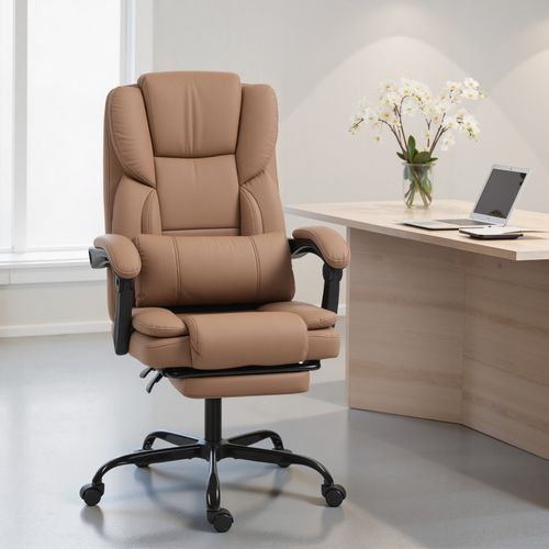 Fauteuil De Bureau Manager Inclinable Repose-pieds Marron Clair