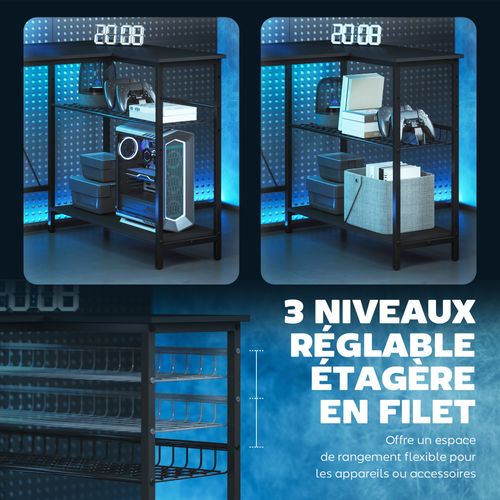 Bureau Gaming D'angle Réversible Multi-rangement Texture Fibre Carbone Noir