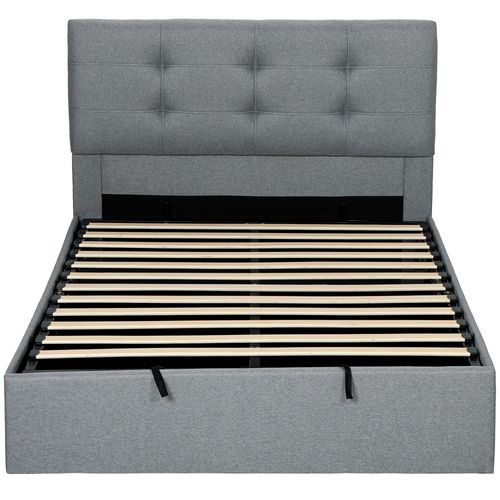 Lit Coffre 190 X 140 Cm - Tête De Lit Capitonnée, Pied De Lit, Sommier - Tissu Gris