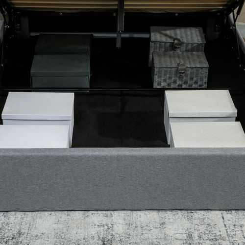 Lit Coffre 190 X 140 Cm - Tête De Lit Capitonnée, Pied De Lit, Sommier - Tissu Gris
