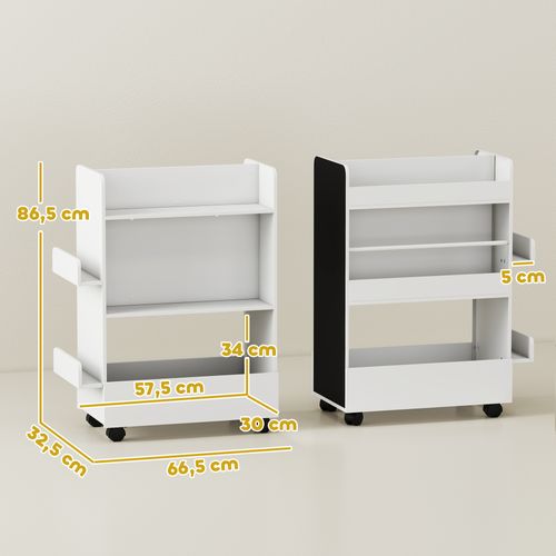 Bibliothèque Chariot Enfant 3 Niveaux De Rangement 2 Étagères Tableau Noir à Craie
