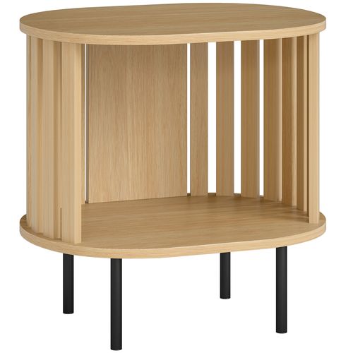 Bout De Canapé Design Ovale à Lattes Effet Bois Clair Acier Noir