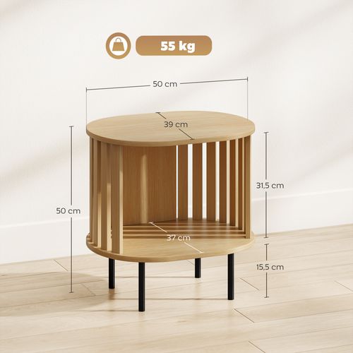 Bout De Canapé Design Ovale à Lattes Effet Bois Clair Acier Noir