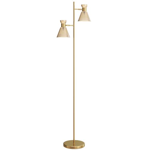 Lampadaire Sur Pied Design H.165cm Double Tête Réglable Verre Conique Métal Doré