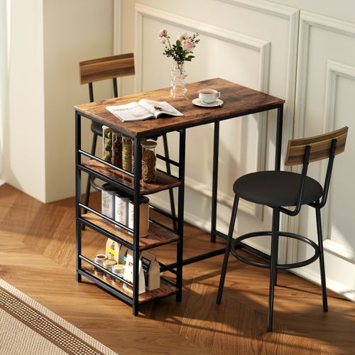 Table De Bar Style Industriel 3 Étagères 90 X 50 X 90 Cm Acier Noir Effet Bois Vieilli