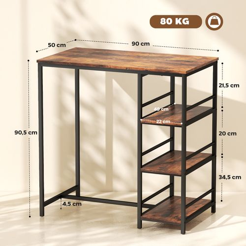 Table De Bar Style Industriel 3 Étagères 90 X 50 X 90 Cm Acier Noir Effet Bois Vieilli