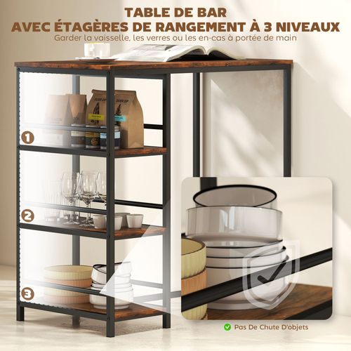 Table De Bar Style Industriel 3 Étagères 90 X 50 X 90 Cm Acier Noir Effet Bois Vieilli