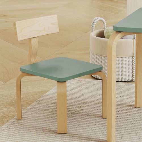 Ensemble Table Et Chaises Enfant En Bois Style Néo-rétro Naturel Vert D'eau