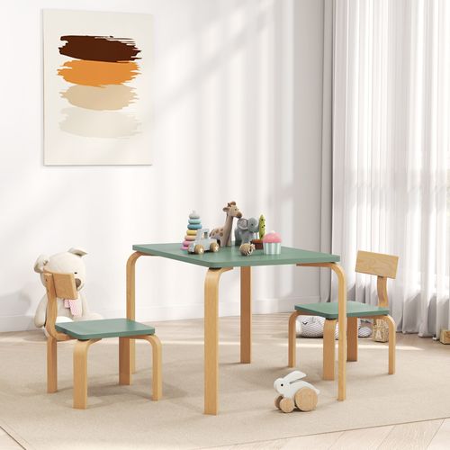 Ensemble Table Et Chaises Enfant En Bois Style Néo-rétro Naturel Vert D'eau