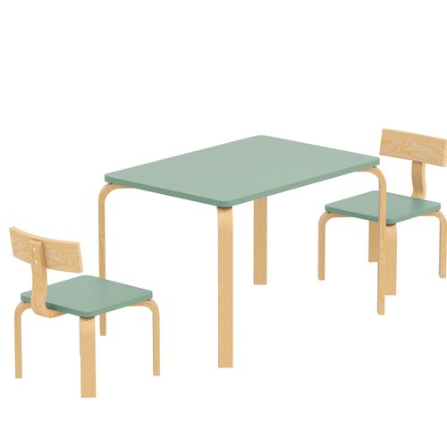 Ensemble Table Et Chaises Enfant En Bois Style Néo-rétro Naturel Vert D'eau