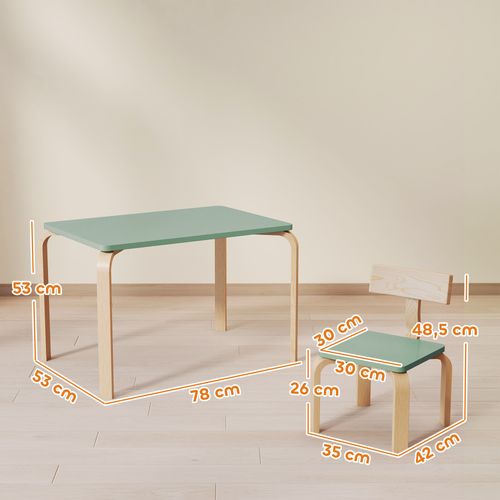 Ensemble Table Et Chaises Enfant En Bois Style Néo-rétro Naturel Vert D'eau