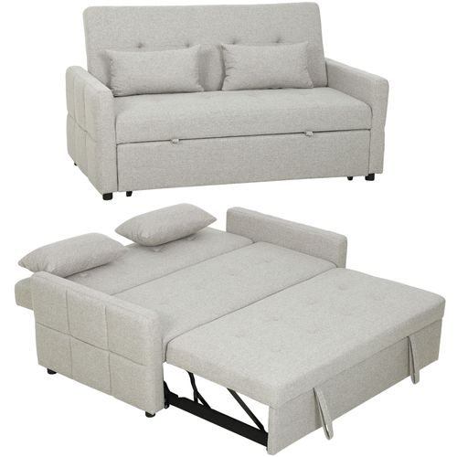 Canapé Convertible 2 Places Dossier Inclinable 2 Coussins Tissu Gris