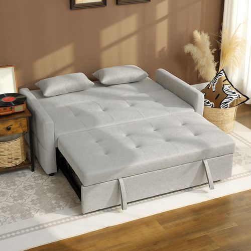 Canapé Convertible 2 Places Dossier Inclinable 2 Coussins Tissu Gris