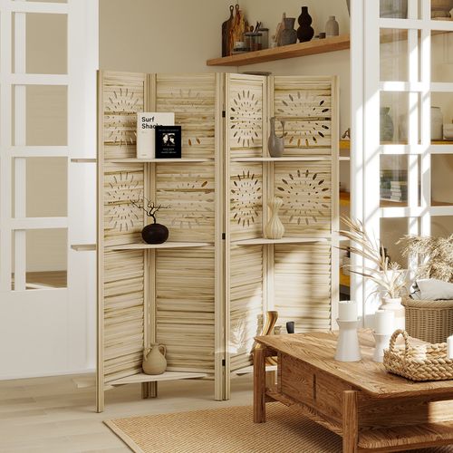 Paravent Intérieur Séparateur De Pièce Pliable Bois Naturel