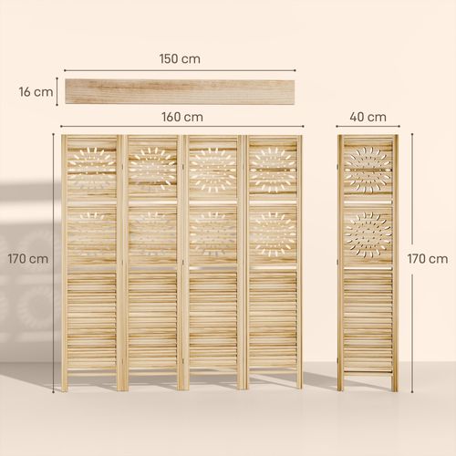 Paravent Intérieur Séparateur De Pièce Pliable Bois Naturel