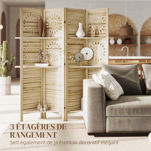 Paravent Intérieur Séparateur De Pièce Pliable Bois Naturel